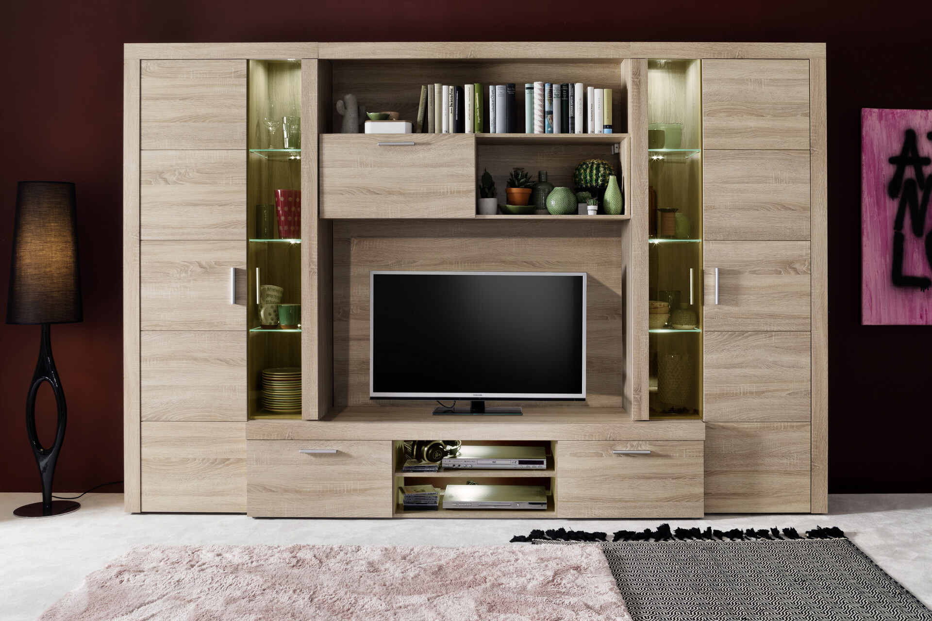 Wohnwand Mondeo Eiche Sägerau hell Nachbildung B/H/T: ca. 291x197x41 cm