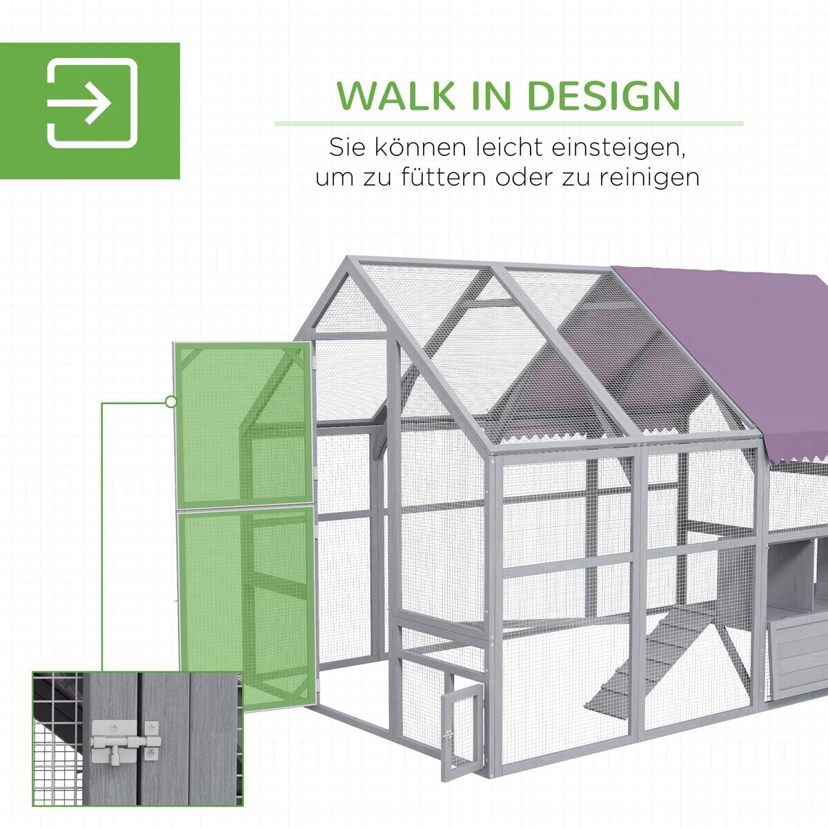 PawHut Hühnerstall grau Metall B/H/L: ca. 185,5x188x280 cm