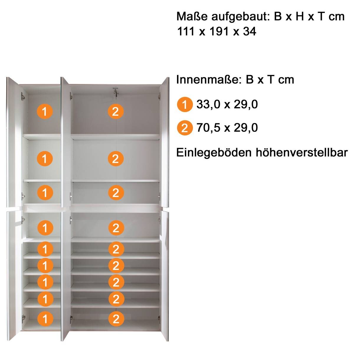 Garderobenschrank Mirror weiß B/H/T: ca. 111x191x34 cm
