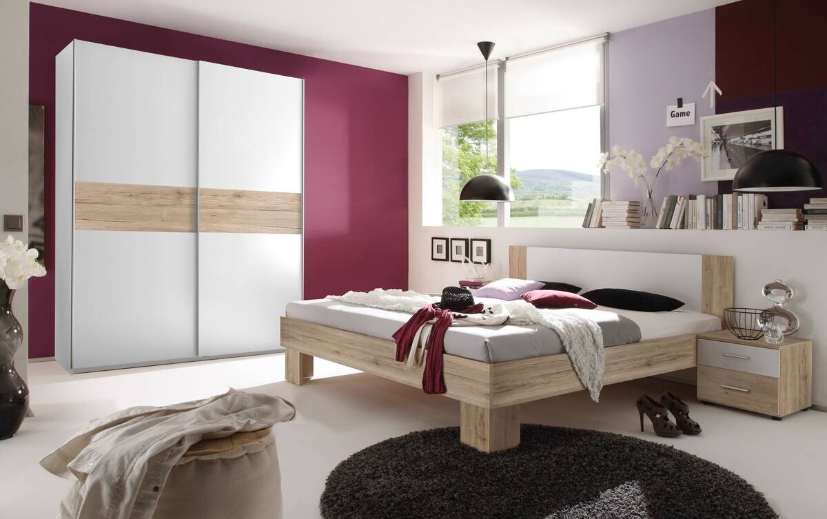 Bettanlage Cano Eiche San-Remo Nachbildung weiß B/H/T: ca. 185x84x204 cm Liegefläche B/L: ca. 180x200 cm