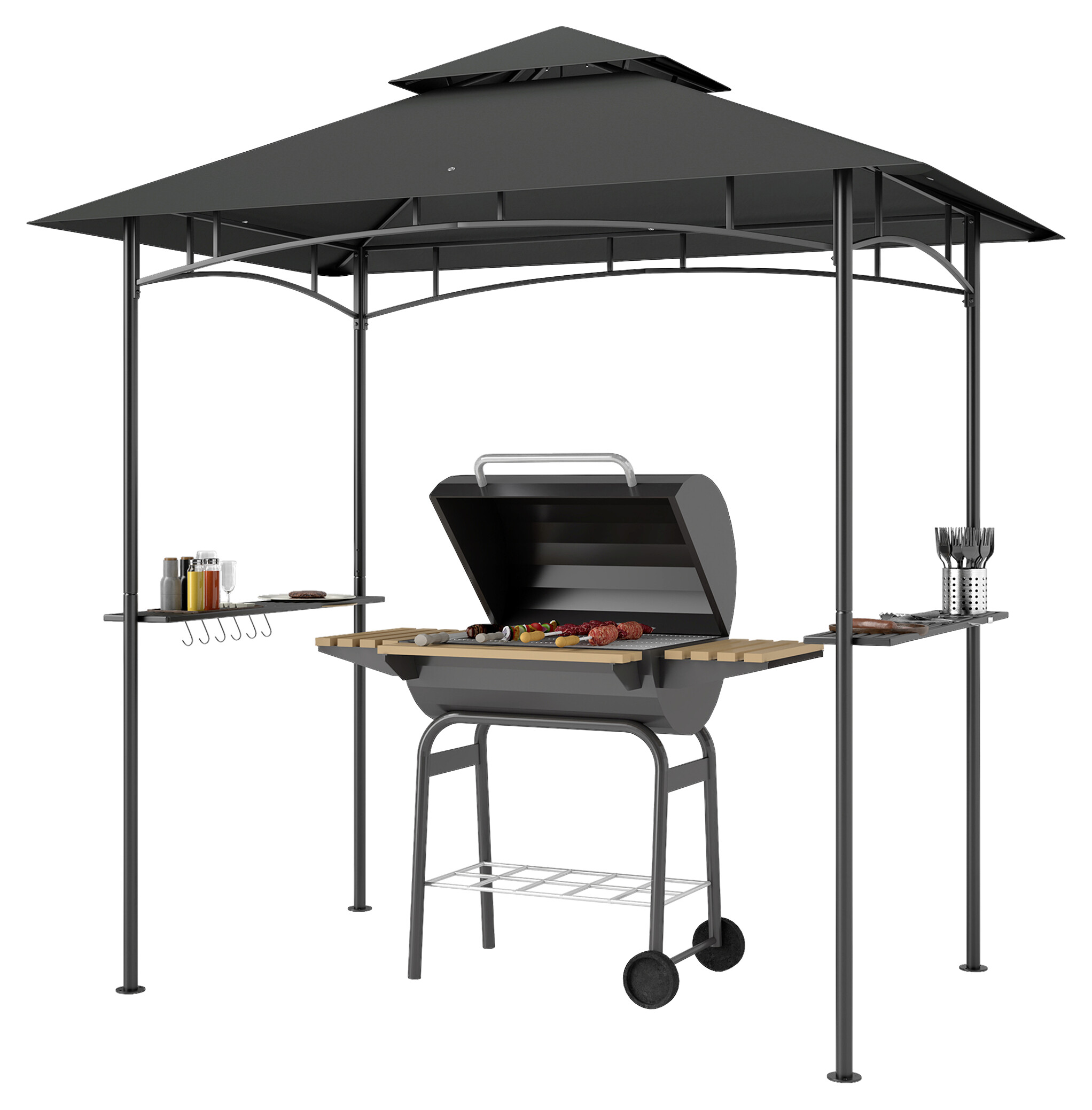 Outsunny Grillpavillon dunkelgrau Polyester B/H/L: ca. 150x258x240 cm