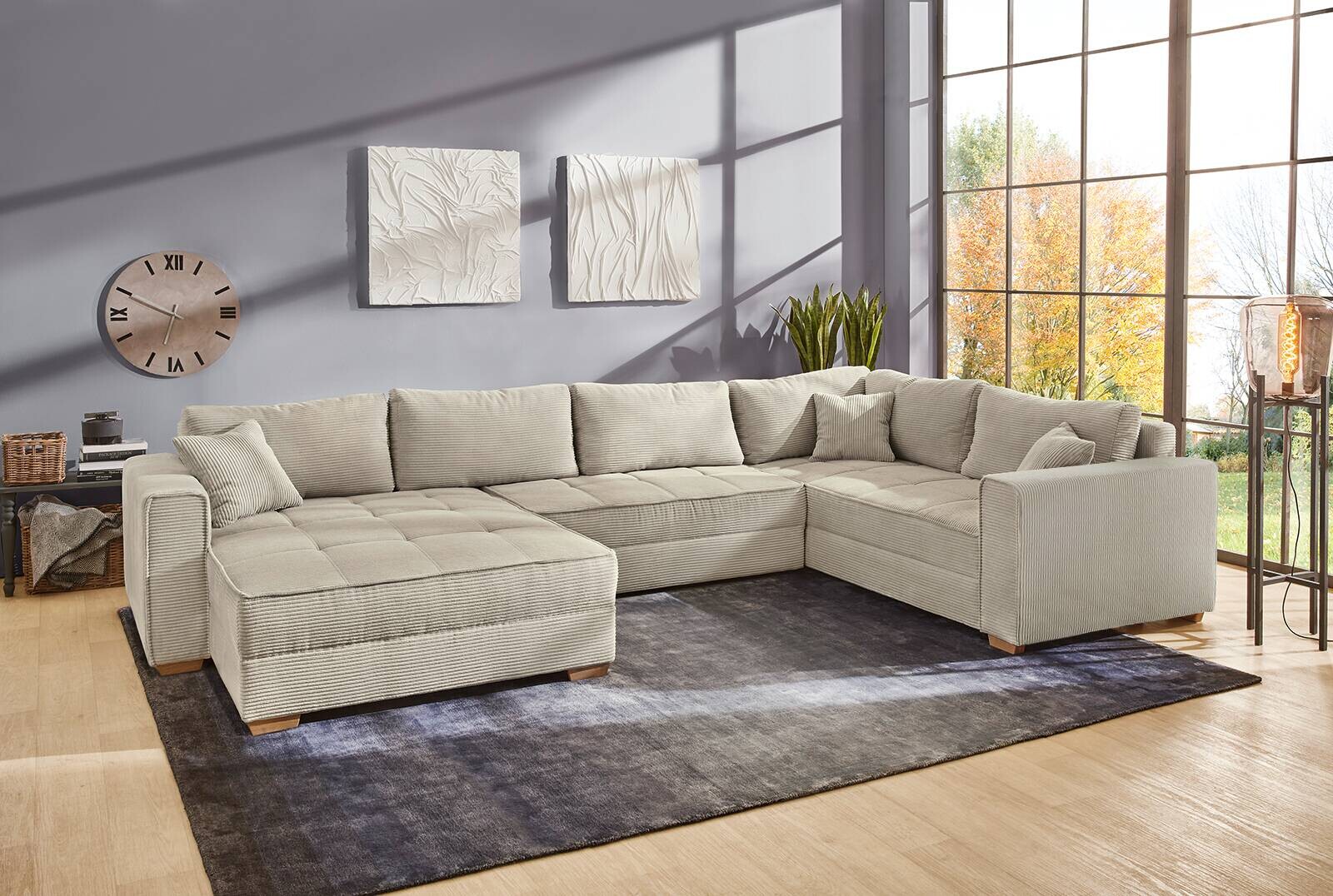 Wohnlandschaft Greige Microfaser B/H/T: ca. 379x86x227 cm