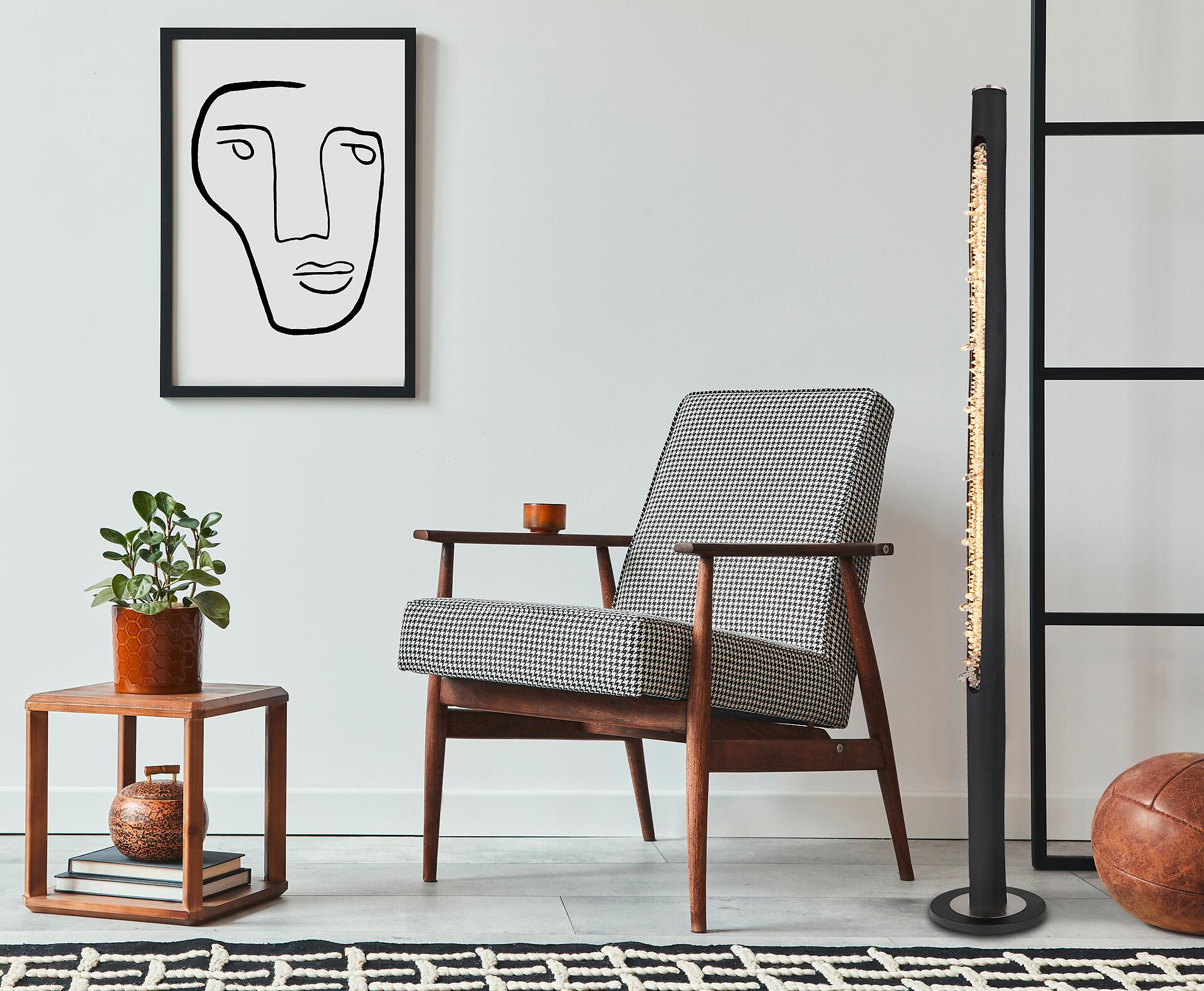 GLOBO Stehleuchte FELICITAS 15354-15SN schwarz nickel matt Holz Metall Acryl H/D: ca. 151x23 cm