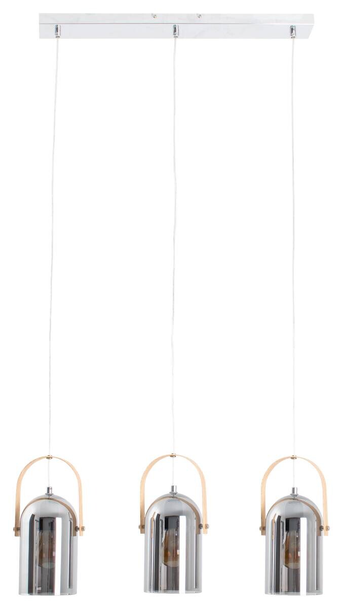 Näve Leuchten Pendelleuchte 7086159 silber Glas Metall B/H/T: ca. 64x141x11,5 cm E27 3 Brennstellen