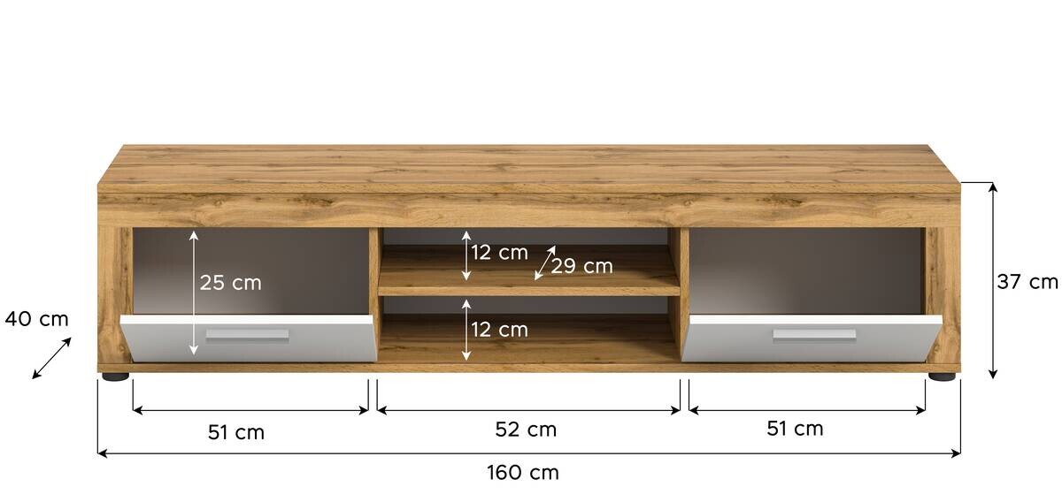 Lowboard Jam Eiche Wotan Nachbildung weiß B/H/T: ca. 160x37x40 cm