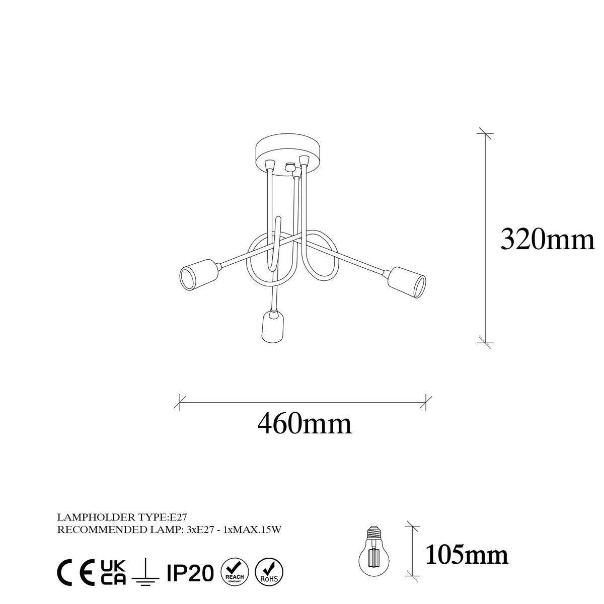 Opviq Deckenleuchte Viraj bronze schwarz Metall B/H/T/L/D: ca. 46x32x46x46x46 cm E27 3 Brennstellen