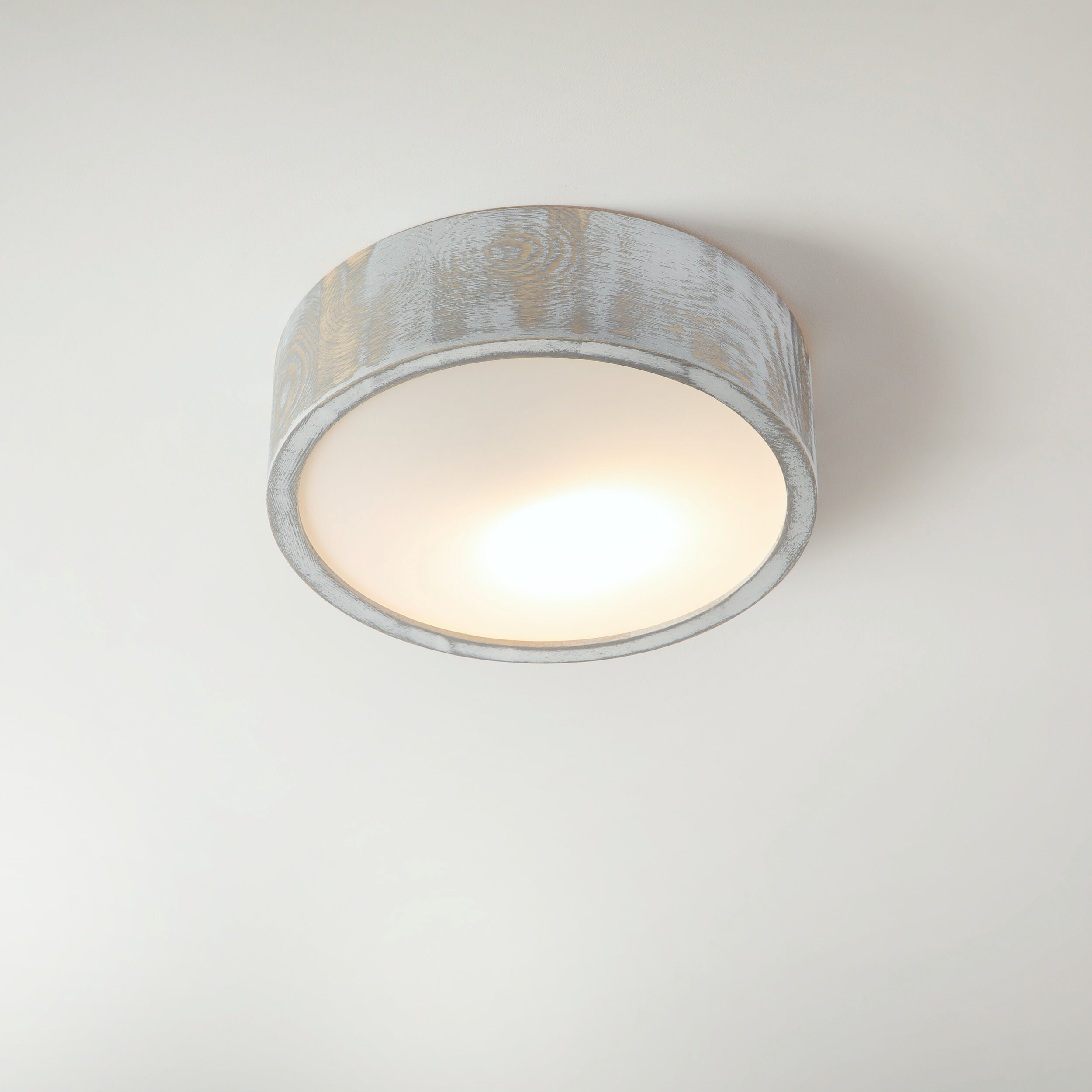 Lamkur Deckenleuchte hellbraun weiß Glas Holz B/H/L: ca. 28,5x12x28,5 cm 1 Brennstellen