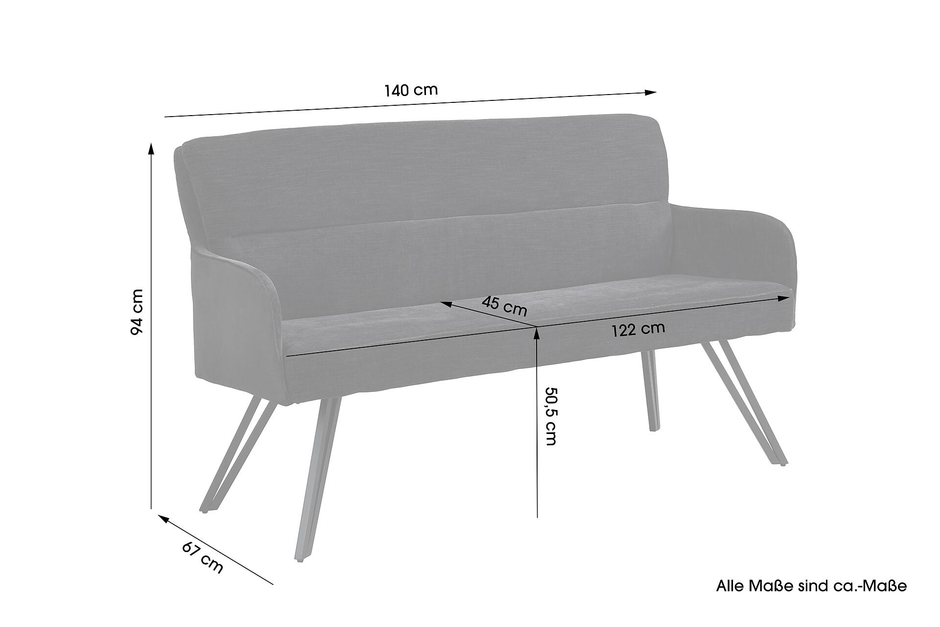 Sitzbank TINO schwarz Metall Microfaser B/H/T: ca. 140x94x67 cm