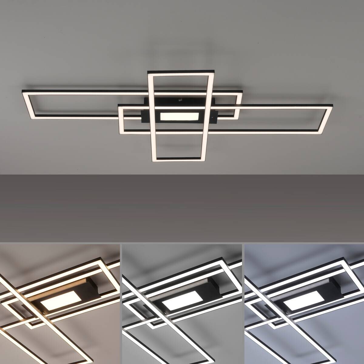 Just Light Deckenleuchte Asmin schwarz Aluminium B/H/T: ca. 99x5x69 cm