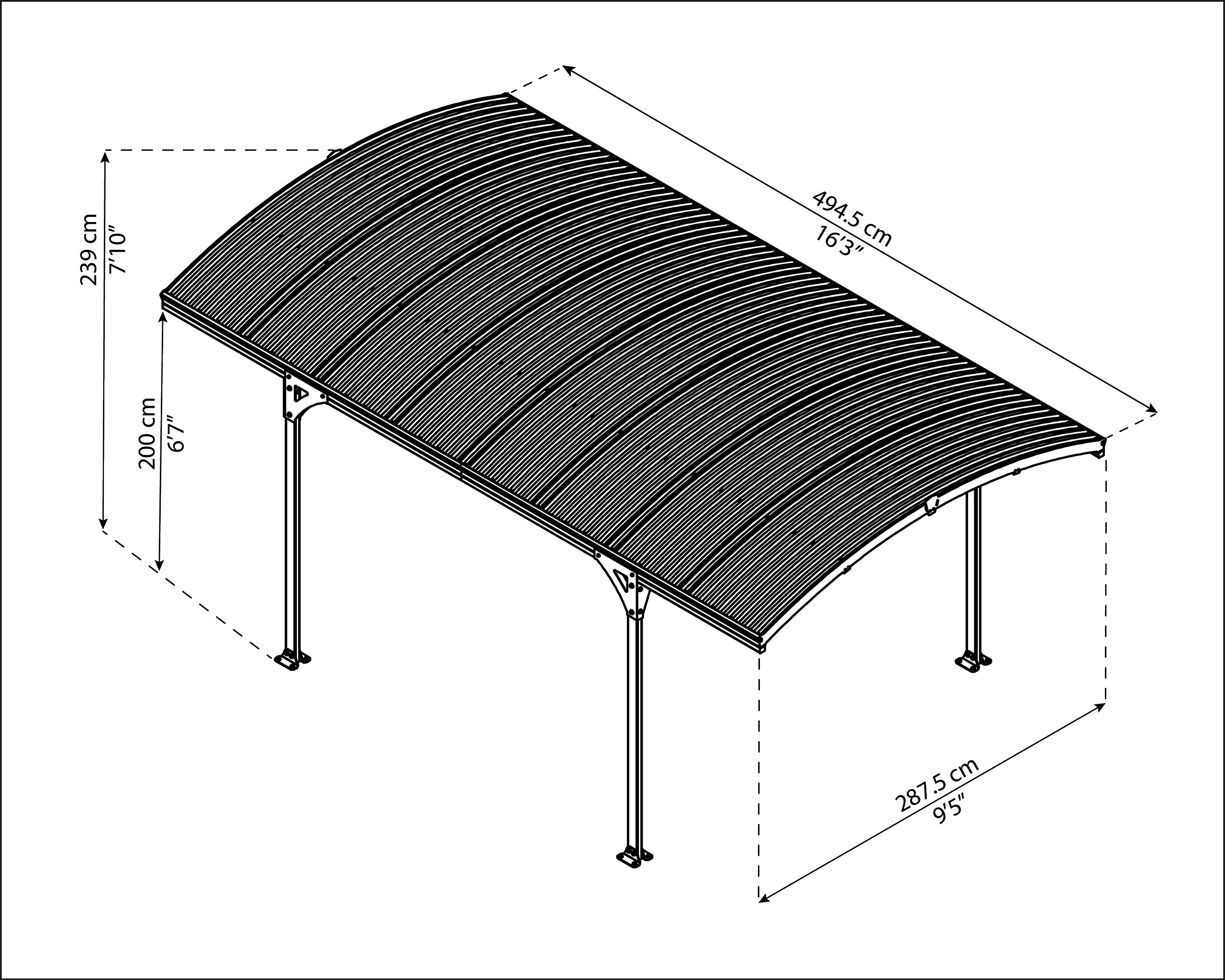 Palram Carport Atlas B/H/L: ca. 288x243x495 cm