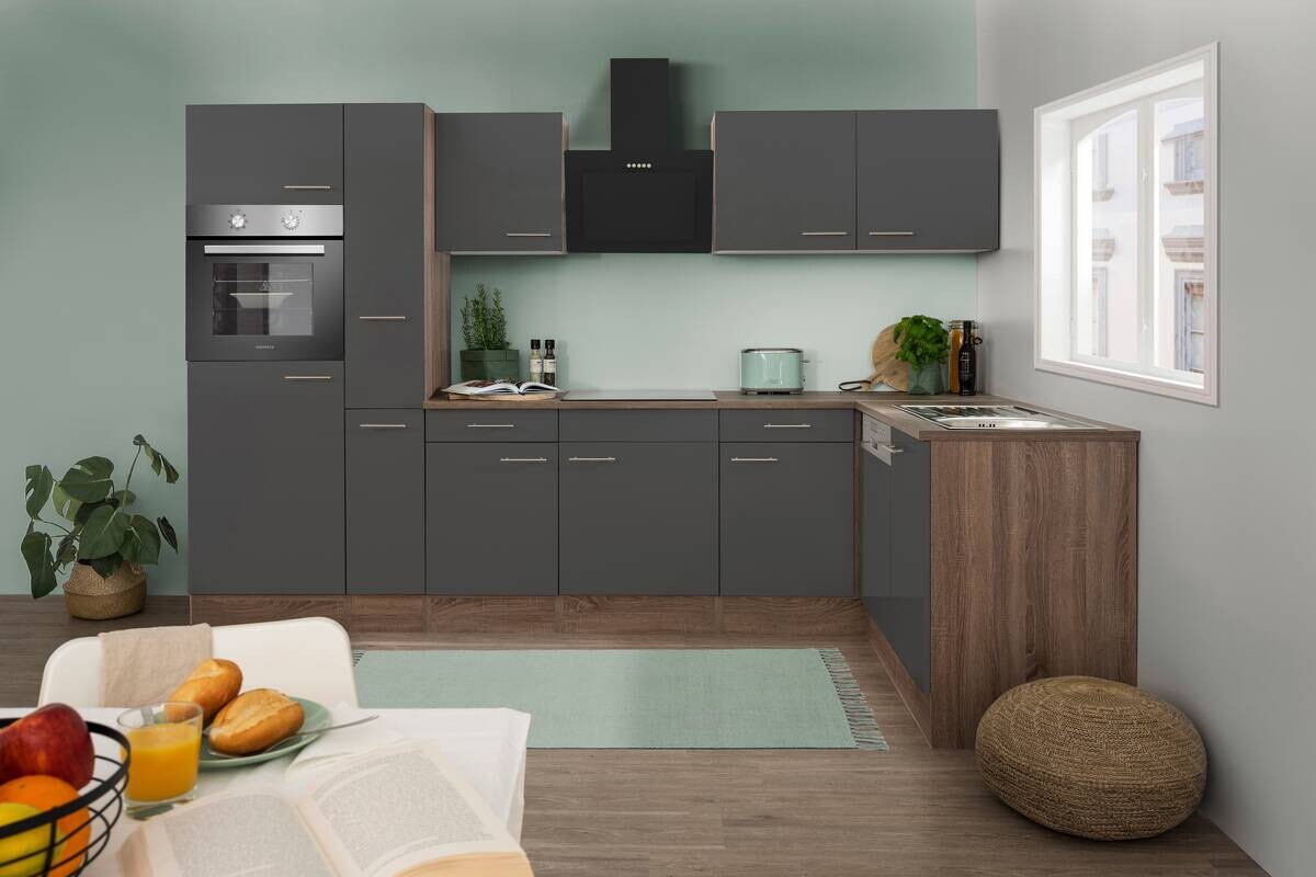 Respekta Winkelküche KBL310EYGS grau B/H/T: ca. 310x205x172 cm