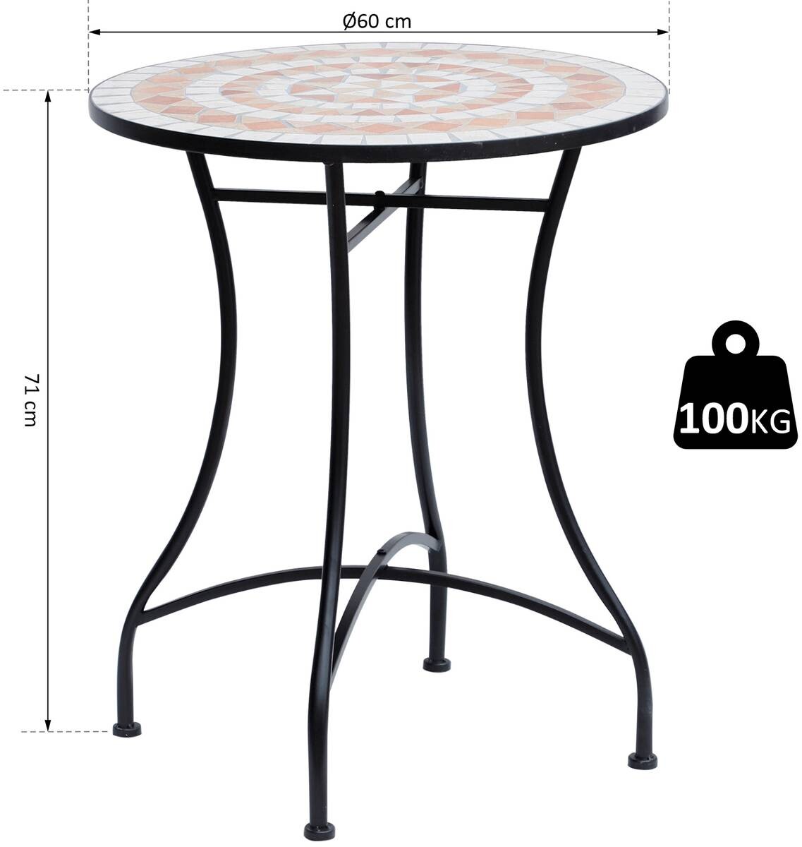 Outsunny Mosaiktisch orange Stahl H/D: ca. 71x60 cm