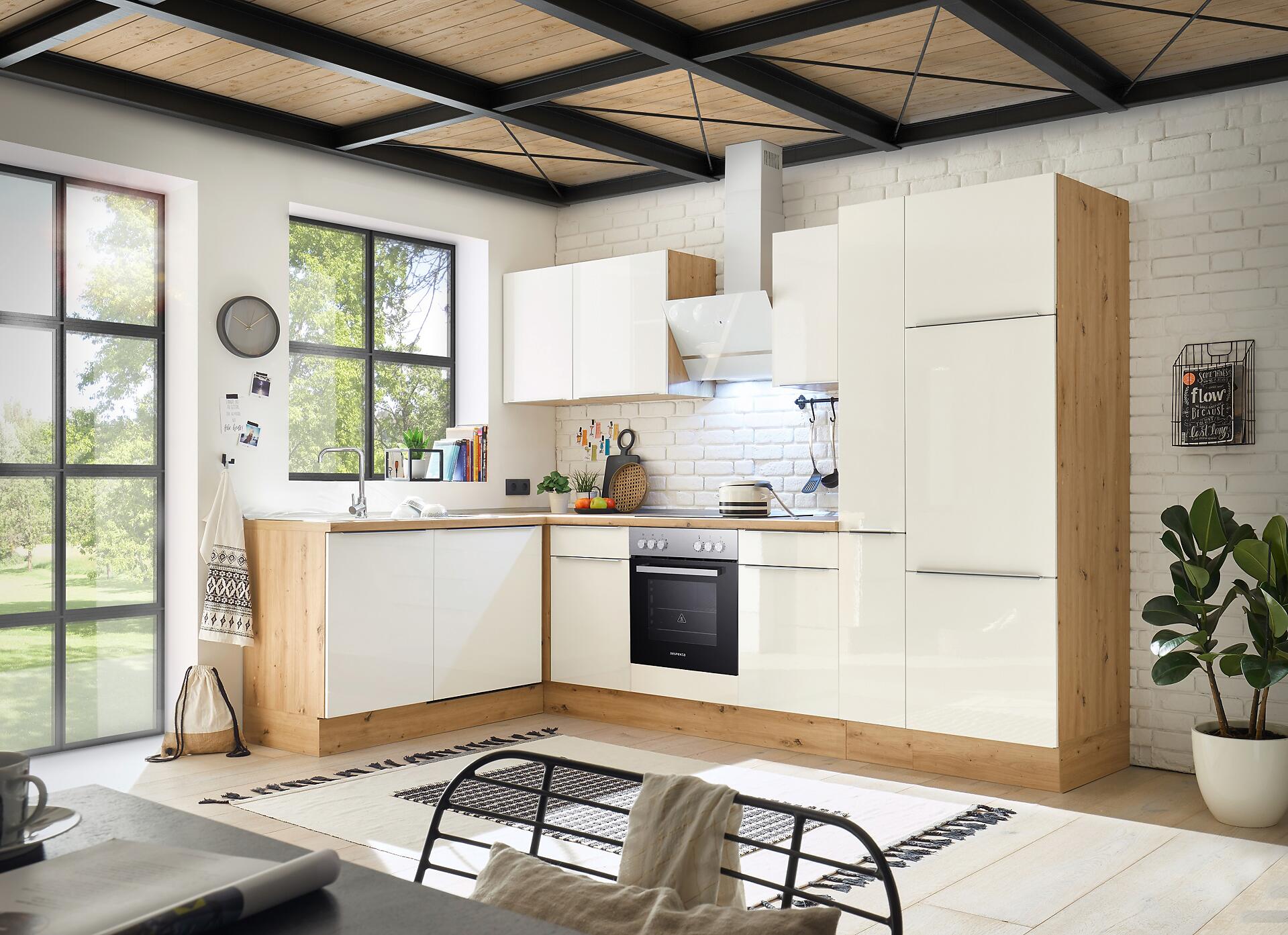 Respekta Winkelküche Marleen weiß Hochglanz B/H/T: ca. 310x211x170 cm