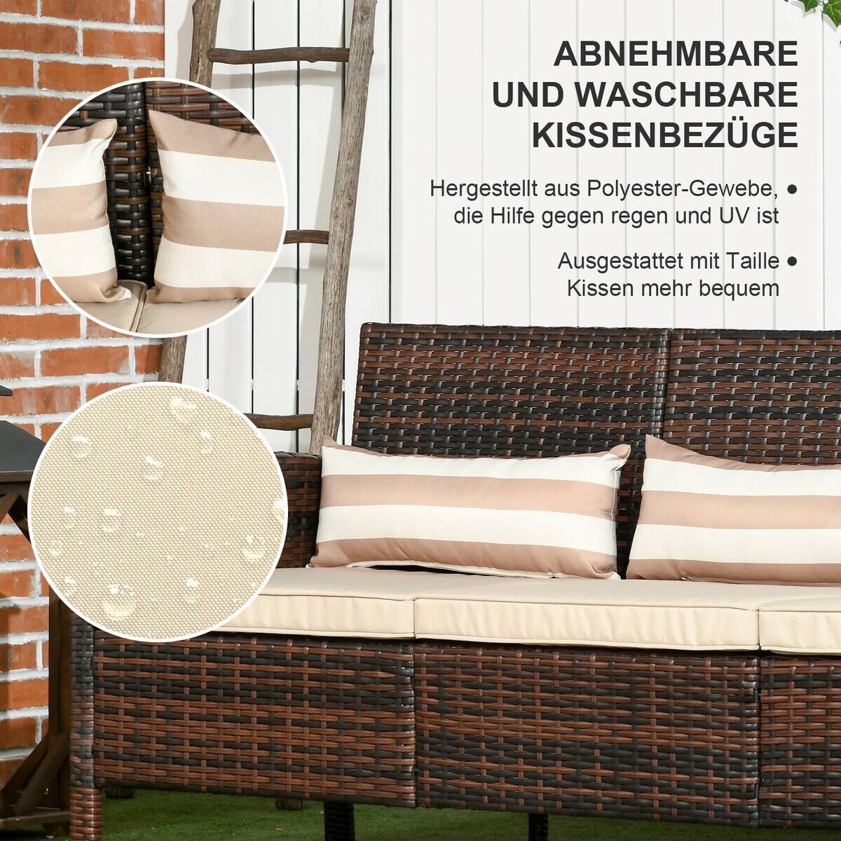 Outsunny Gartensofa braun Stahl B/H/L: ca. 68x78x173 cm