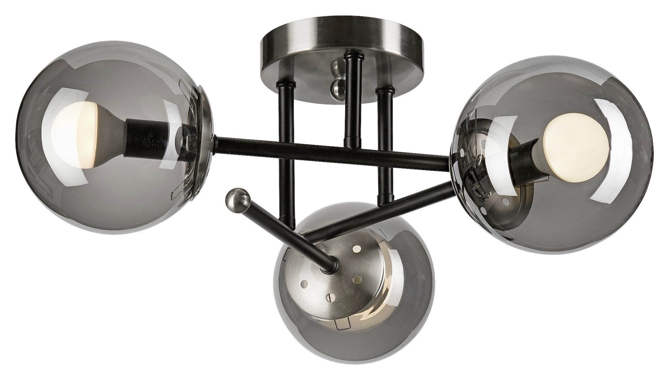 Lamkur Deckenleuchte Malena Chrom schwarz Glas Stahl B/H/L: ca. 39x19x39 cm E14 3 Brennstellen