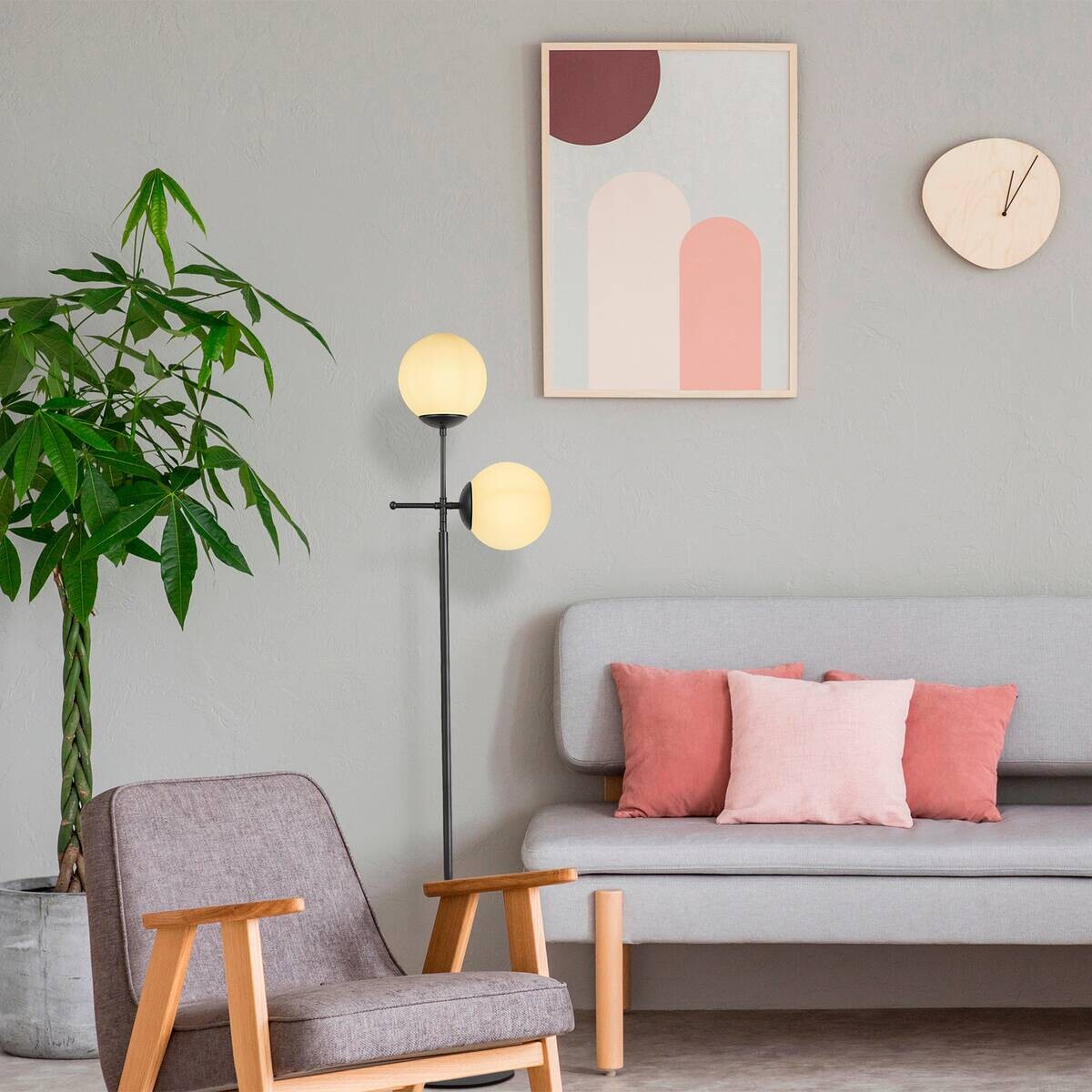 Opviq Stehleuchte schwarz Metall Glas B/H/T/L: ca. 15x174x15x34 cm E27 2 Brennstellen