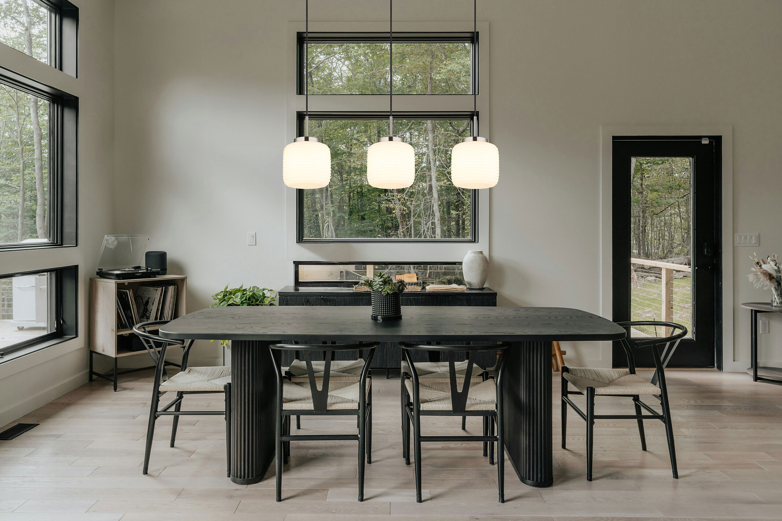 GLOBO Pendelleuchte nickel matt schwarz Opal Metall Glas B/H: ca. 90x130 cm 3.0 Brennstellen