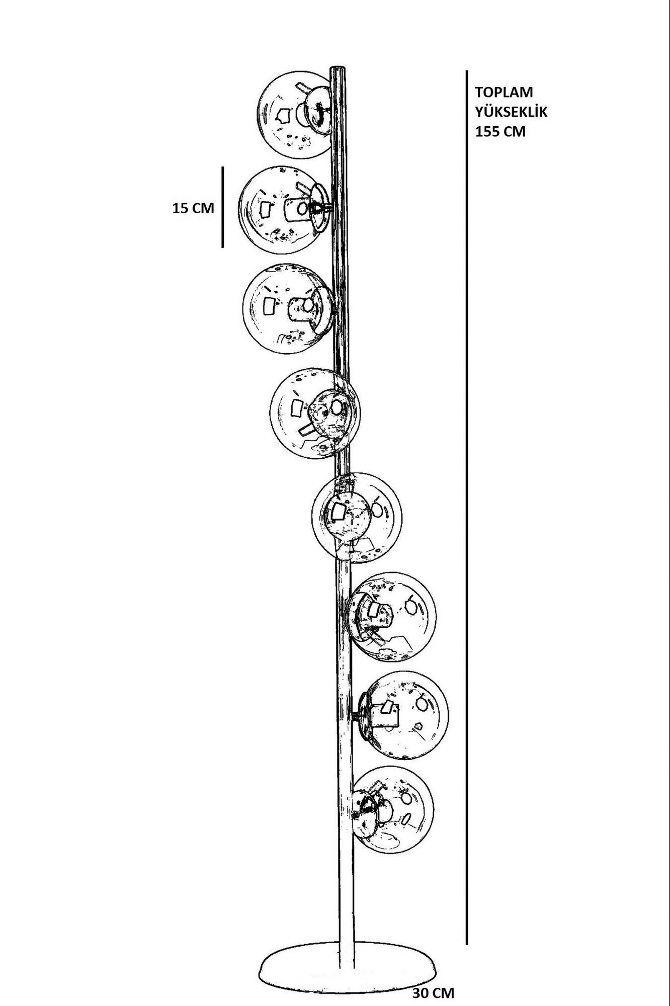 Opviq Stehleuchte weiß Metall Glas B/H/L: ca. 30x155x30 cm E27 8 Brennstellen