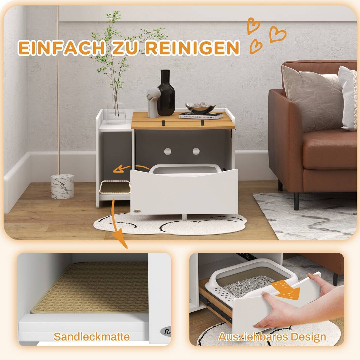 PawHut Schrank-Katzentoilette Eiche Spanplatte B/H/L: ca. 50x51x78 cm