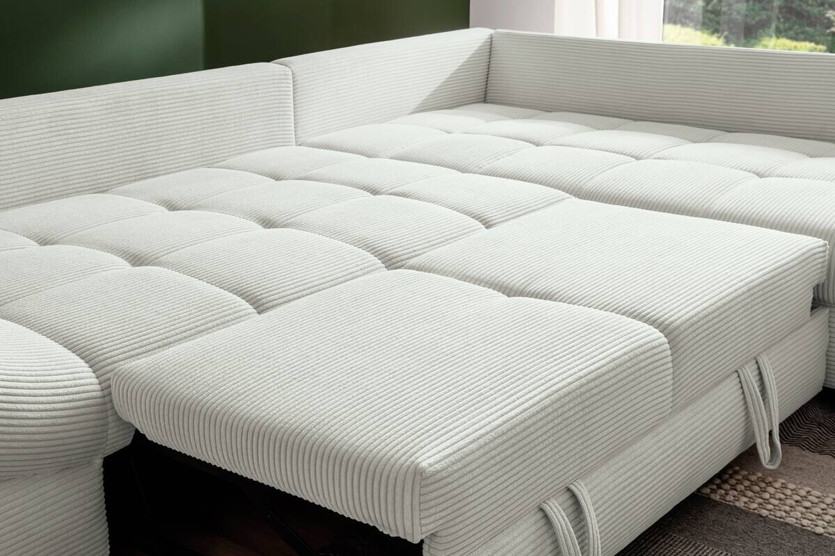 Ecksofa mit Bettfunktion ivory Microfaser B/H/T: ca. 303x88x202 cm