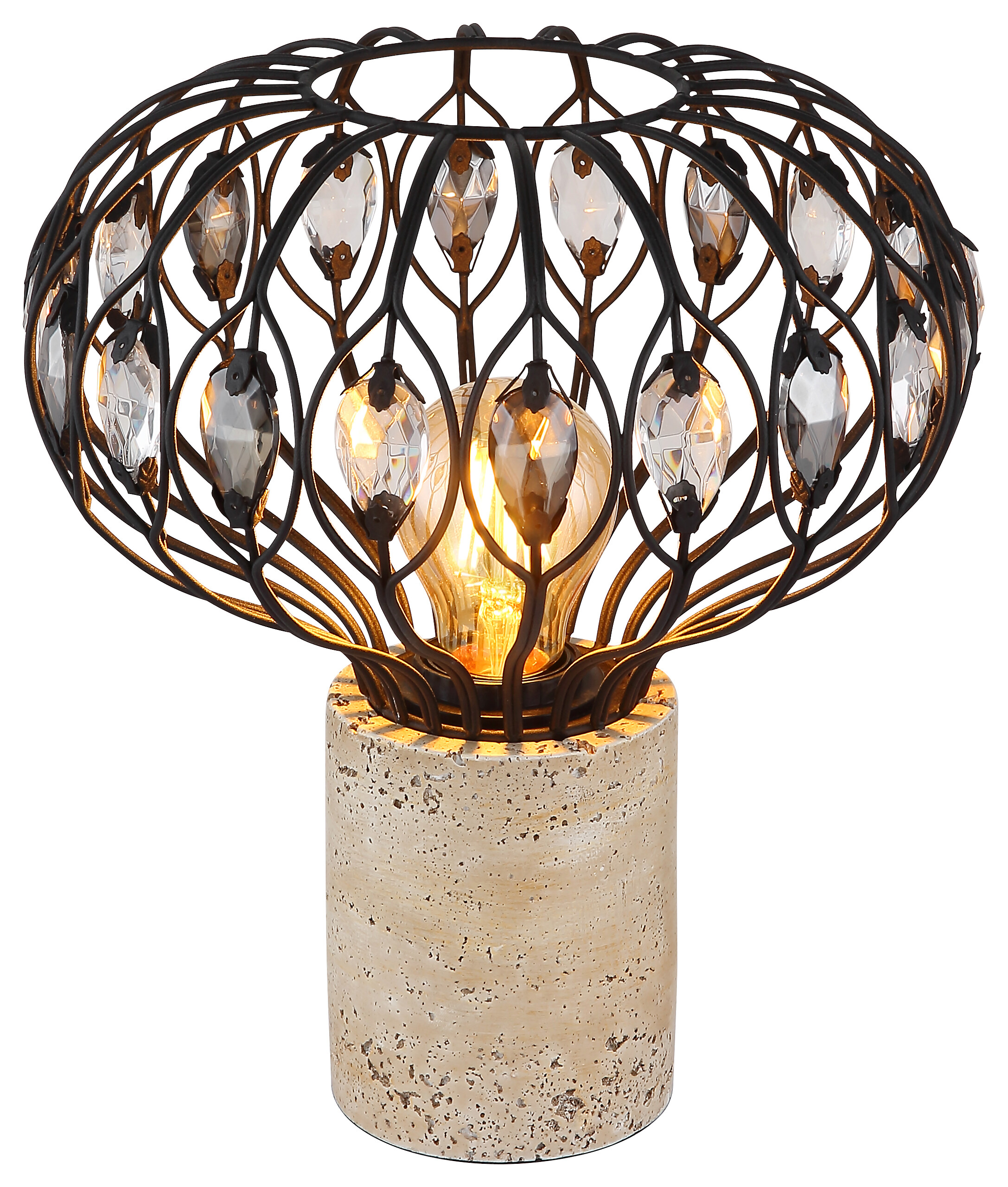 GLOBO Tischleuchte mattschwarz grau Rauch Metall Glas H/D: ca. 28,2x25 cm E27 1 Brennstellen