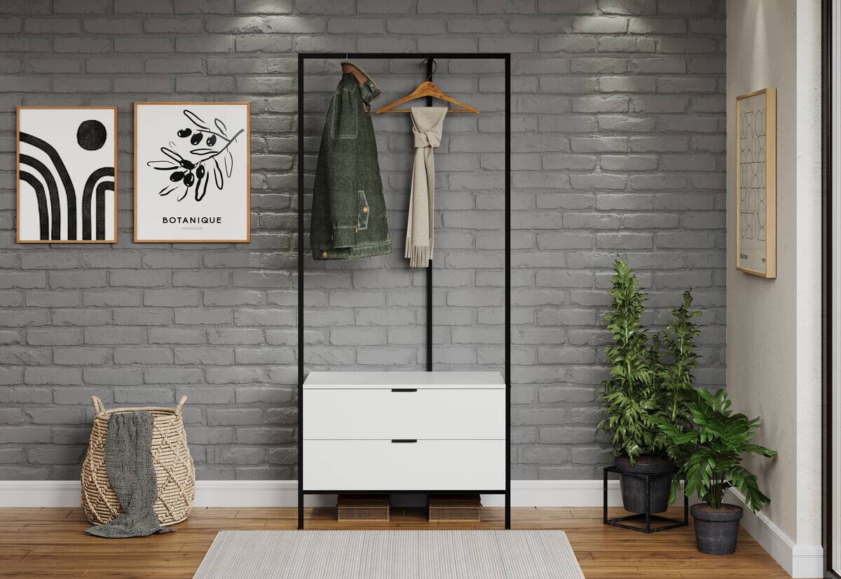 Garderobe Jody weiß matt schwarz B/H/T: ca. 85x190x47 cm