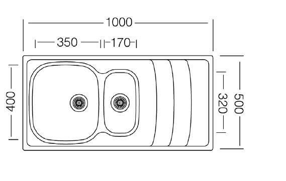 Respekta Einbauspüle Miami 100 x 50 Edelstahl B/H/T: ca. 100x19x50 cm
