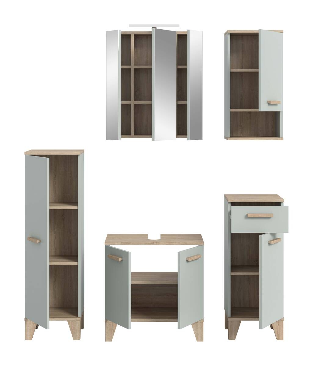 Badezimmer-Set STAR hellgrün Eiche hell Nachbildung B/H/T: ca. 158x190x34 cm