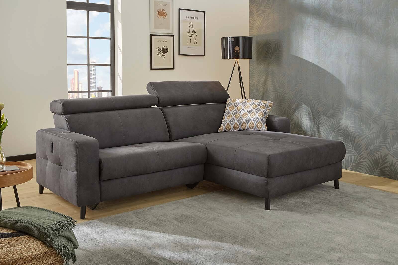 Ecksofa dunkelgrau Microfaser B/H/T: ca. 249x108x185 cm
