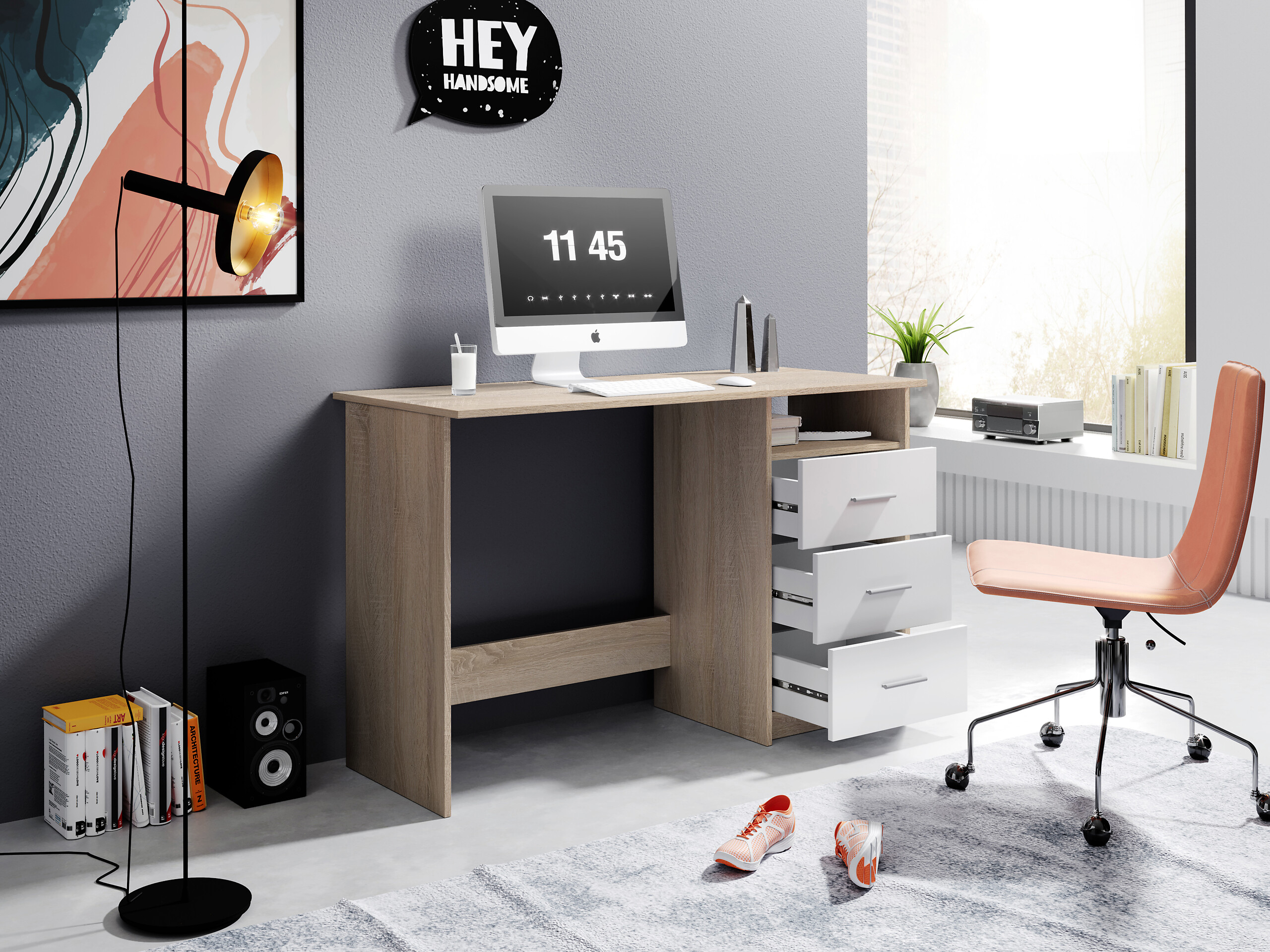 Schreibtisch Adria Eiche Sonoma Nachbildung weiß B/H/T: ca. 123x77x50 cm