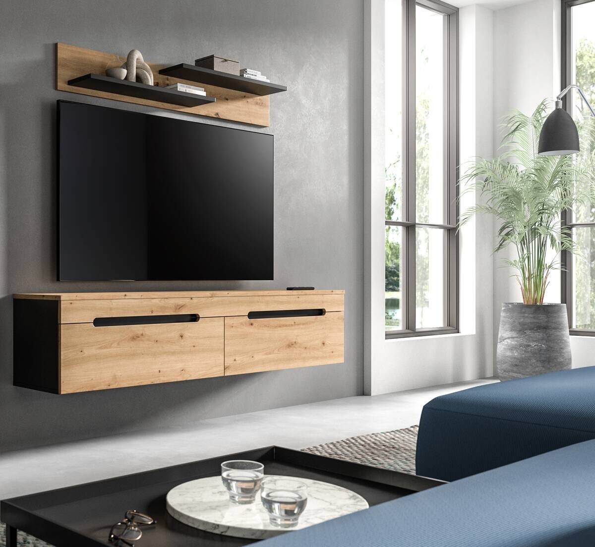 TV-Kommode Canu basaltgrau Nachbildung Artisan Oak Nachbildung B/H/T: ca. 170x38x33 cm