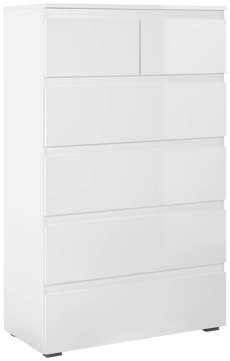 Schubkastenkommode Capetown weiß glänzend weiß B/H/T: ca. 80x132x40 cm