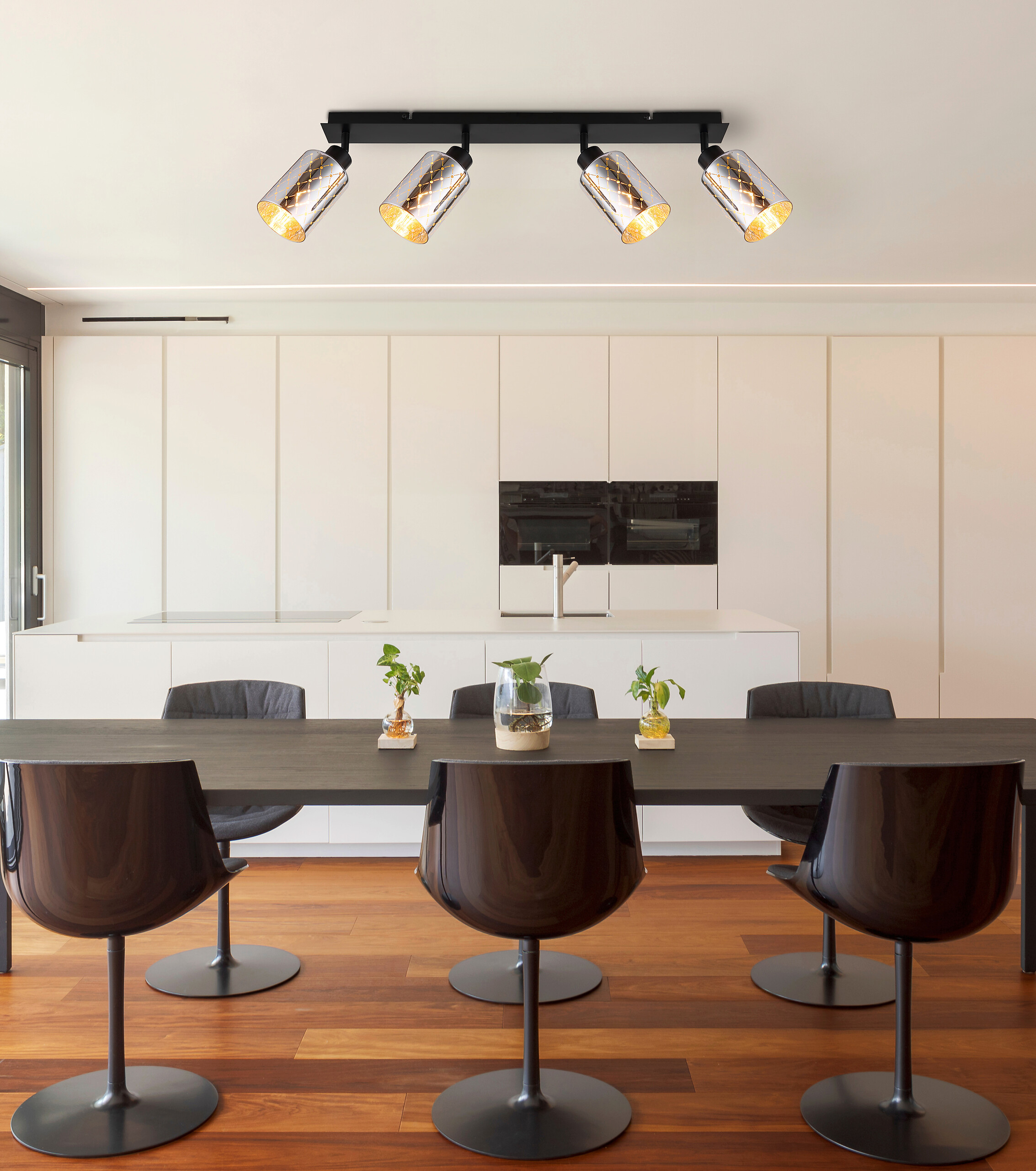 GLOBO Strahler klar mattschwarz Chrom Glas Metall B/H/L: ca. 9x22x86 cm E27 4 Brennstellen