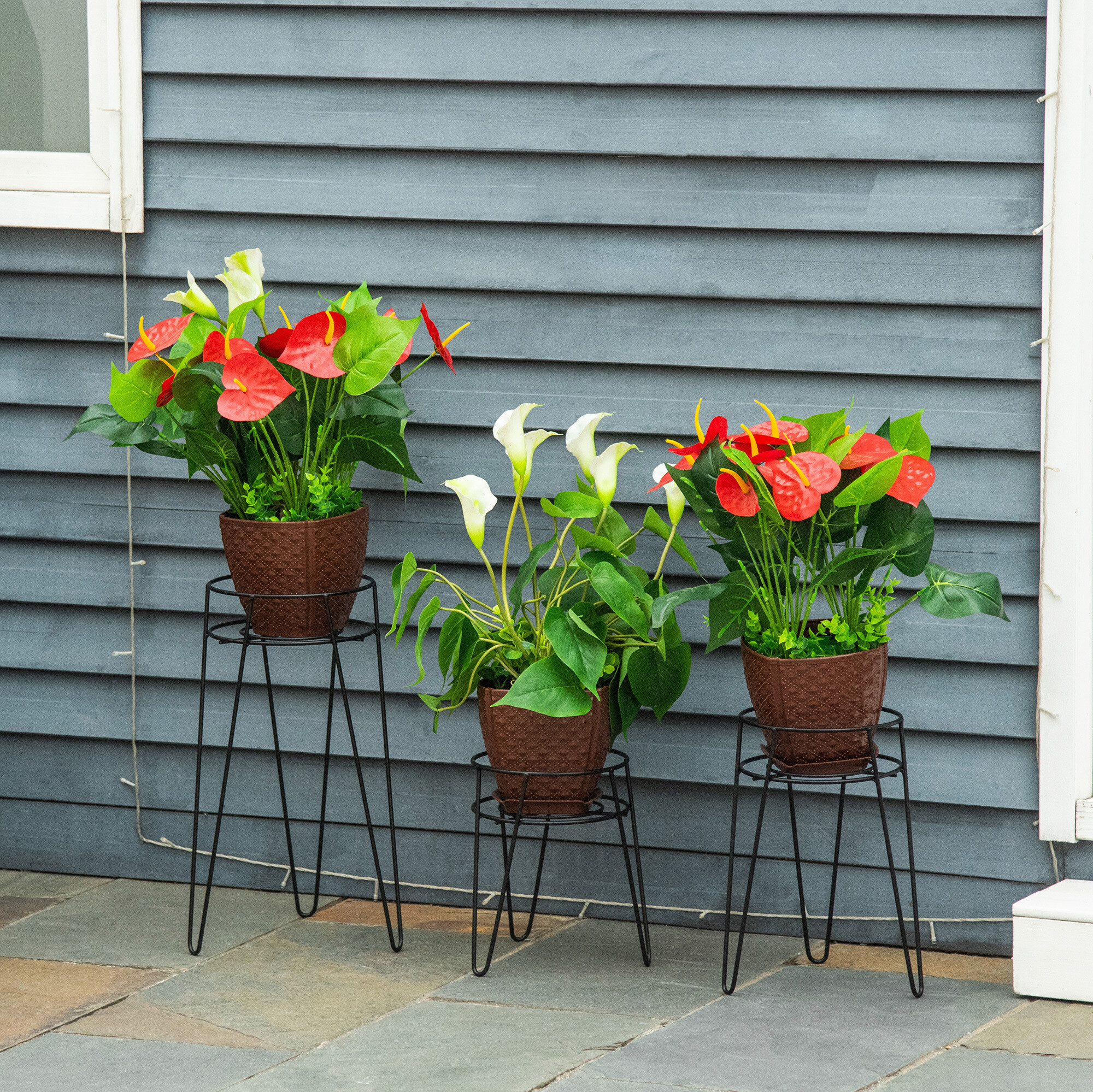 Outsunny Pflanzenständer-Set schwarz Stahl B/H/L: ca. 23x42x26 cm