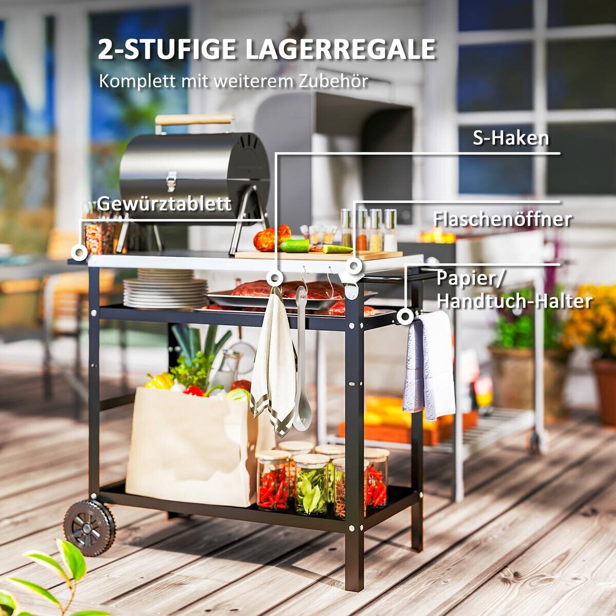 Outsunny Grillwagen Edelstahl B/H/L: ca. 52x80x100 cm