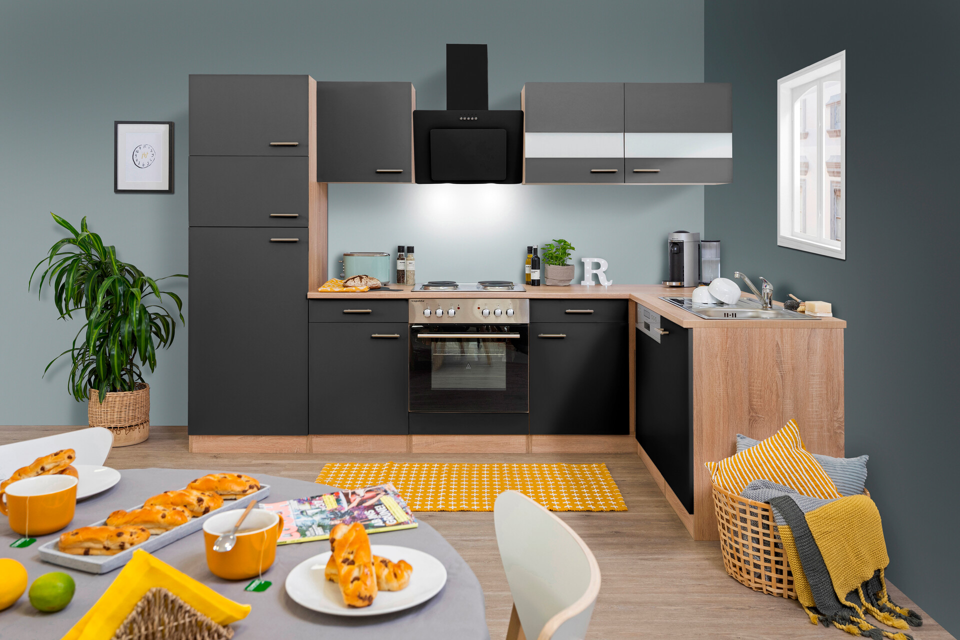 Respekta Winkelküche Economy grau matt B/H/T/L: ca. 280x200x60x172 cm