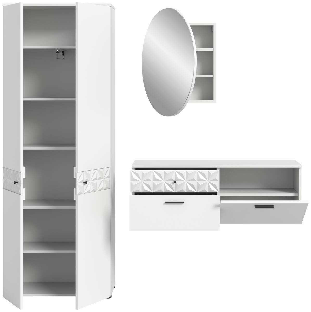 Garderobe Prisma weiß weiß Hochglanz B/H/T: ca. 195x192x34 cm