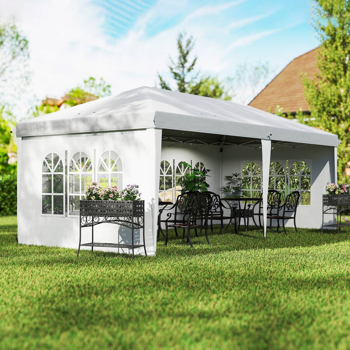 Outsunny Faltpavillon weiß Polyester-Mischgewebe B/H/L: ca. 295x270x585 cm