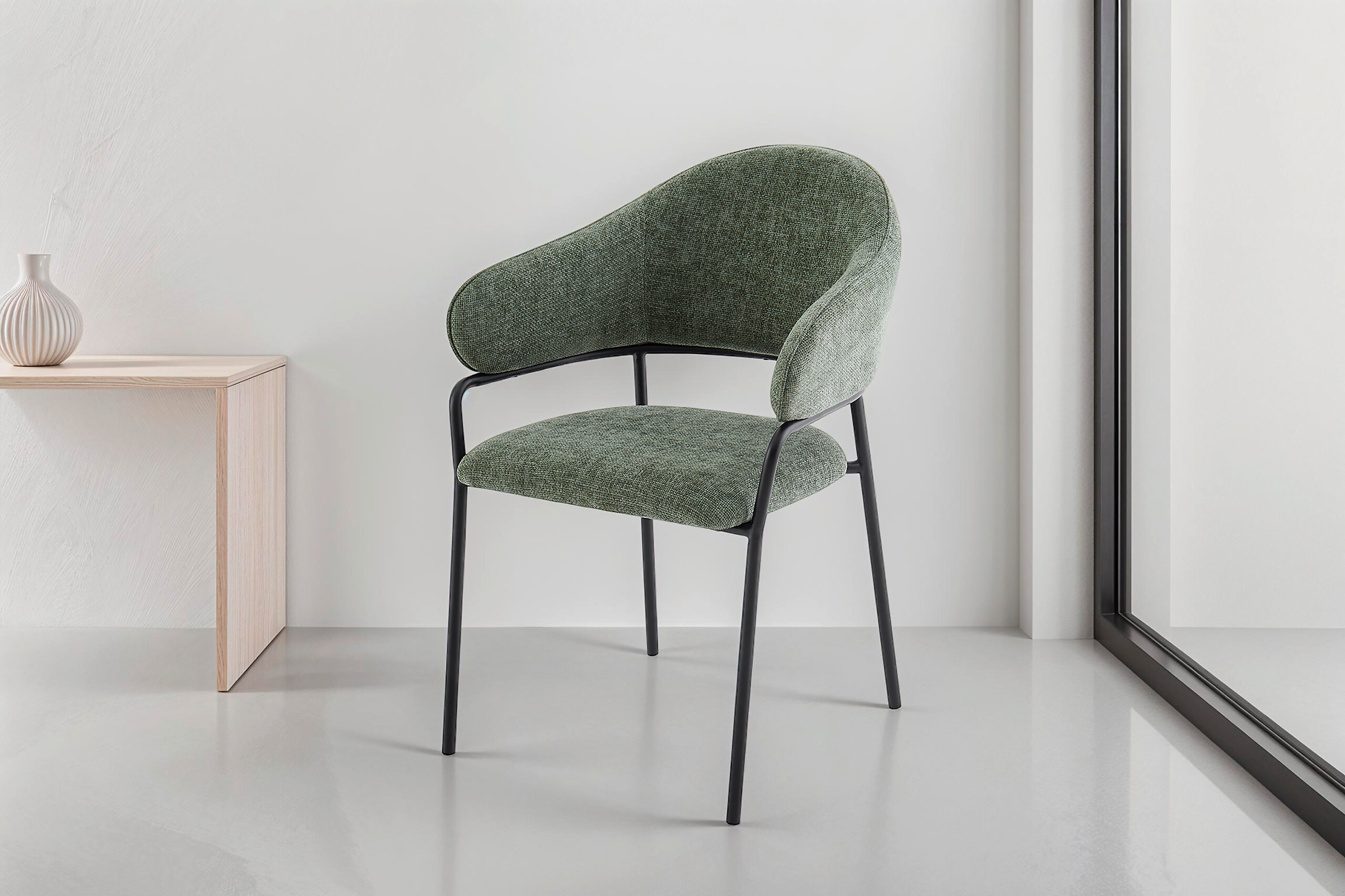 Stuhl CURVE, 2er-Set schwarz grün Metall Stoff B/H/T: ca. 60x86x58 cm