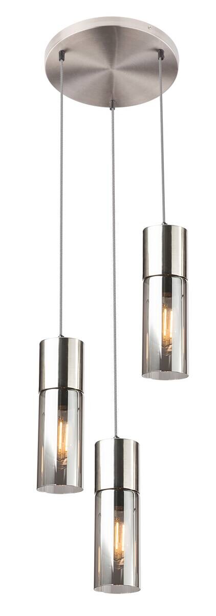 GLOBO Pendelleuchte nickel matt Metall Glas H/D: ca. 150x30 cm E27 3 Brennstellen