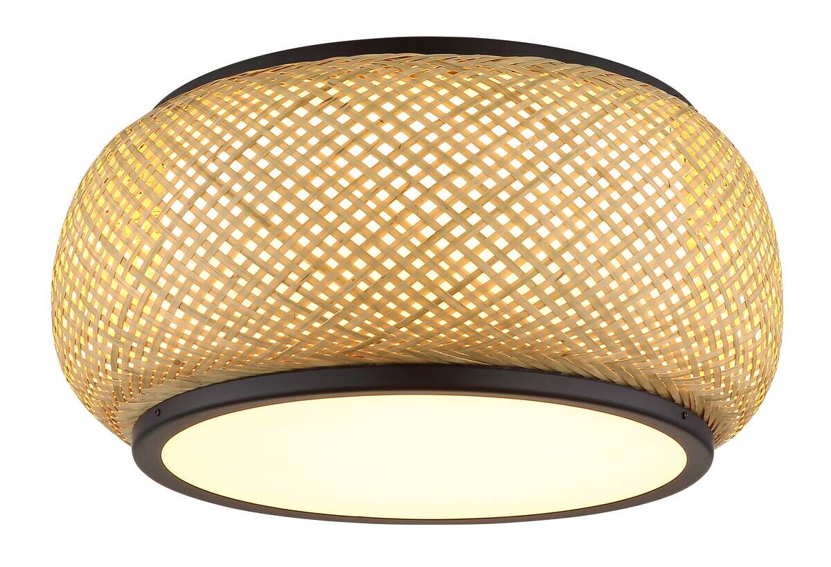 GLOBO Deckenleuchte mattschwarz natur Metall Bambus H/D: ca. 19,2x38 cm 1 Brennstellen