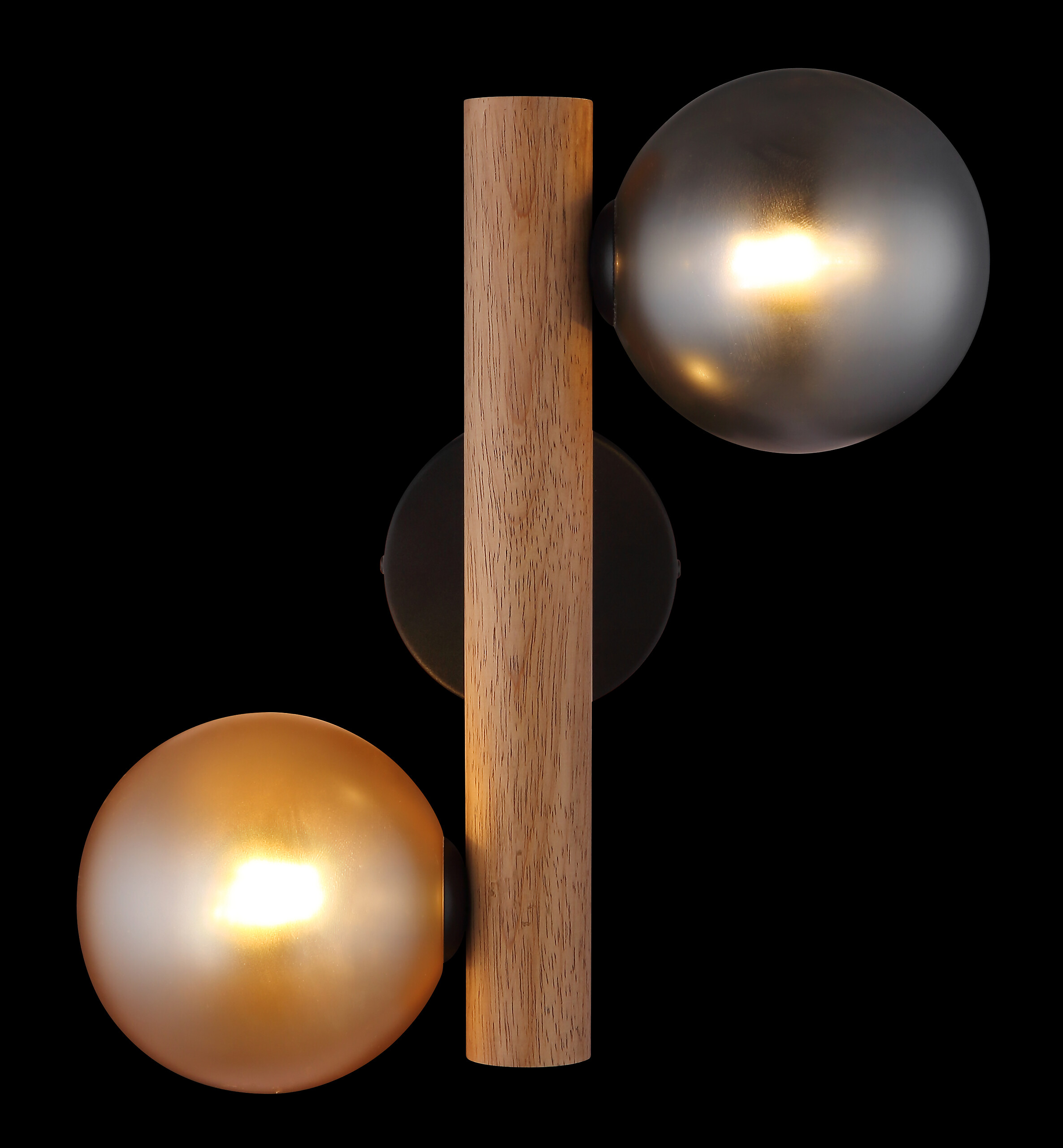 GLOBO LED-Wandleuchte Rauch dunkelbraun amber Metall Holz Glas H/L: ca. 16,5x32 cm 2 Brennstellen