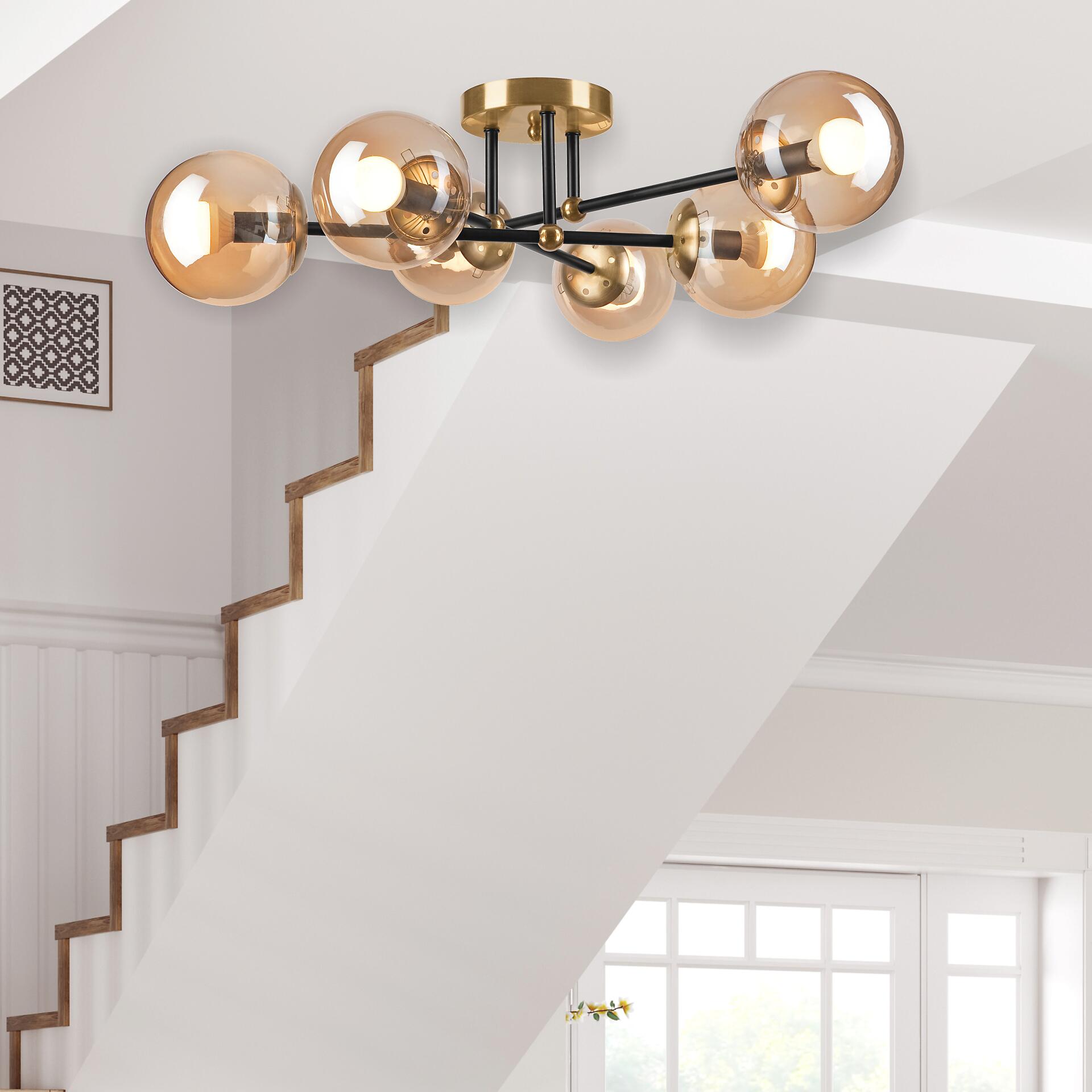 Lamkur Aufbauleuchte Malena gold schwarz Stahl Glas B/H/L: ca. 64x20x64 cm E14 6 Brennstellen