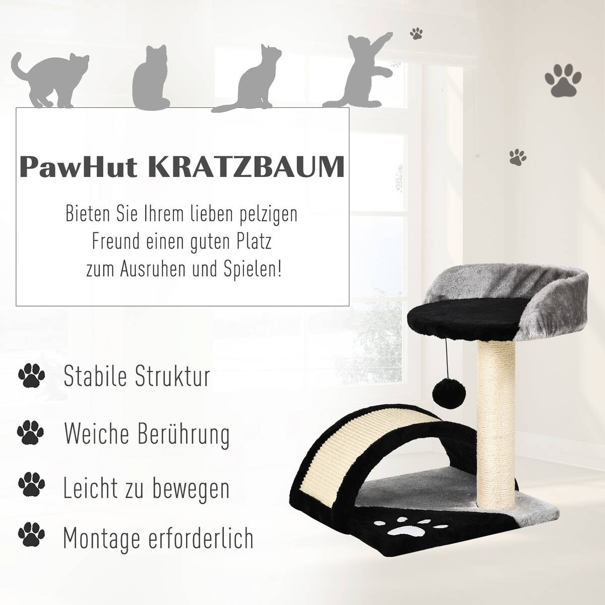PawHut Katzenbaum schwarz MDF B/H/L: ca. 36x44x36 cm