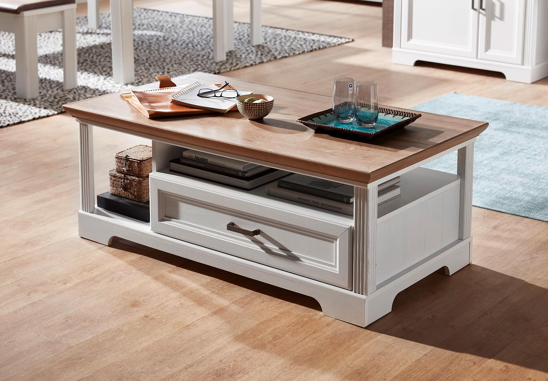 Couchtisch Jasmin Eiche Artisan Nachbildung weiß Pinie Nachbildung B/H/T: ca. 120x45x67 cm