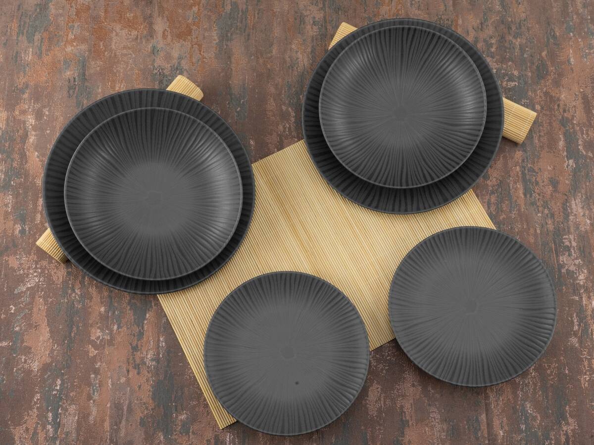 CreaTable Tafelservice Vesuvio schwarz Steinzeug 12 tlg.