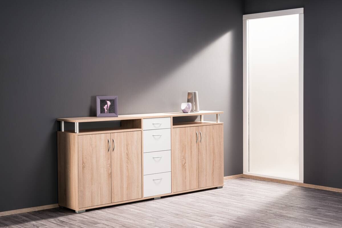 Sideboard Maximo Eiche Sonoma Nachbildung weiß B/H/T: ca. 208x94x38 cm