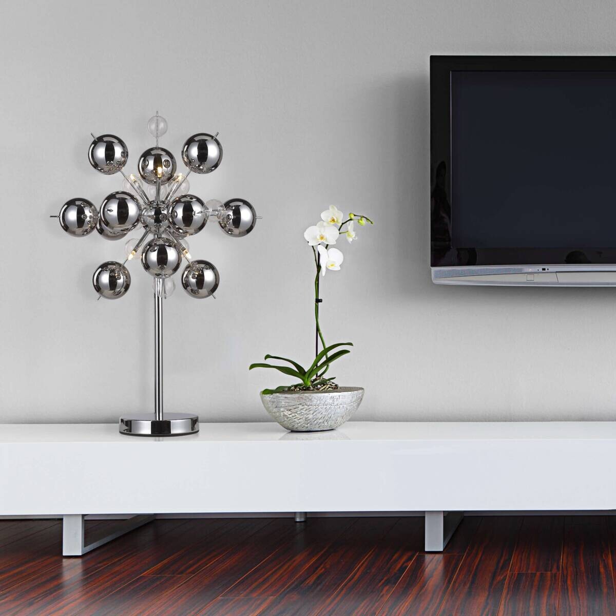 Näve Leuchten Tischleuchte 3073242 Chrom Metall Glas B/H/T: ca. 50x74x50 cm G9 6 Brennstellen