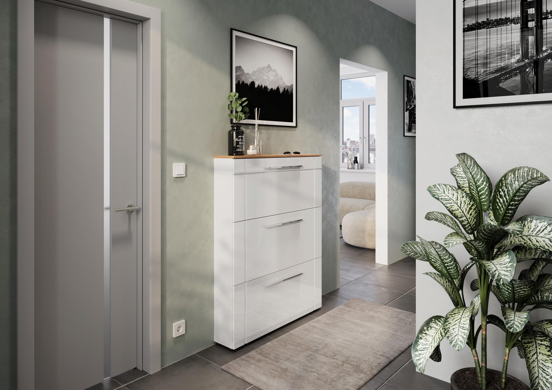 Schuhschrank Astona weiß weiß Hochglanz B/H/T: ca. 100x129x20 cm