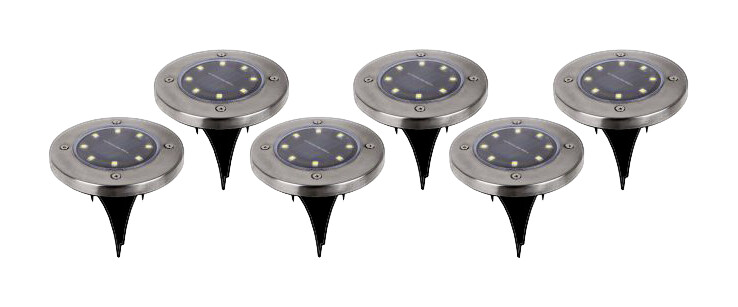 LED Solar-Bodenleuchte 6er-Set NV5228806 Edelstahloptik Kunststoff H/D: ca. 14x11 cm
